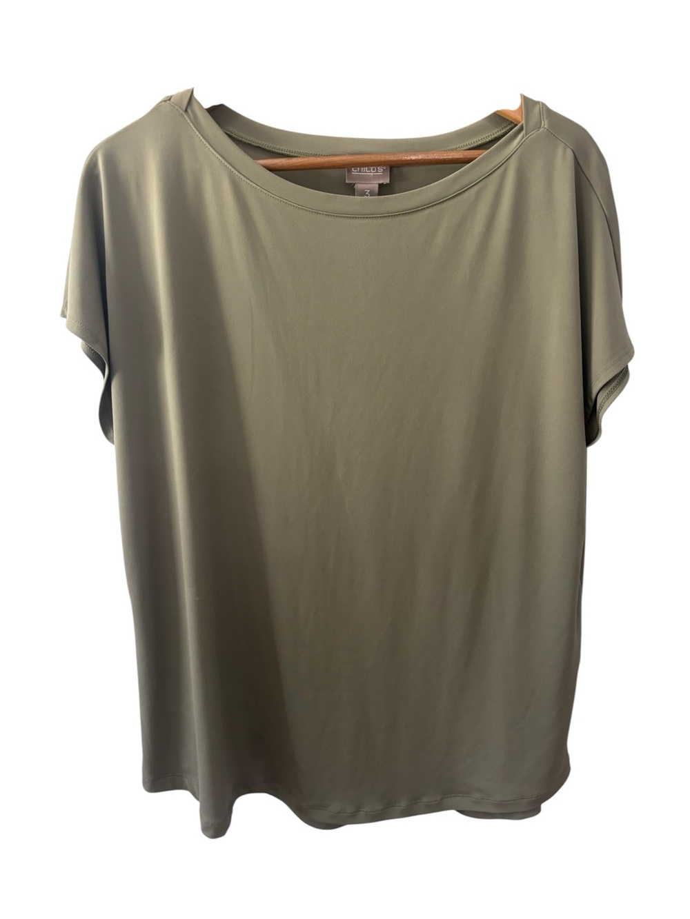 Chicos Basics Sage Green Top Size 3‎ Round Neck Stretch Short Sleeve T-Shirt